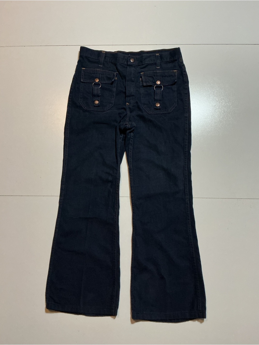 Vintage 70s Gaslight Gamblers Flare Front Pocket Disco Atomic Faux Denim Pants